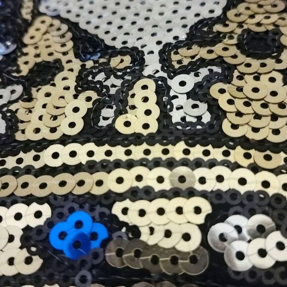 LARGE SILVER & GOLD Shiny SEQUIN CROWN EMBROIDERY PATCH - Royalty MOTIF Sequined - Picture 3 of 9